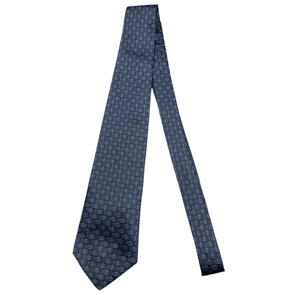Villa Bugatti 100% Silk Tie Made in Italy Blue Basket Weave Pattern 58" 3.75" - Picture 2 of 10